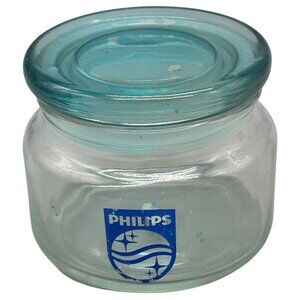 Philips Vintage Glass Jar With Blue Lid Made in China Used READ